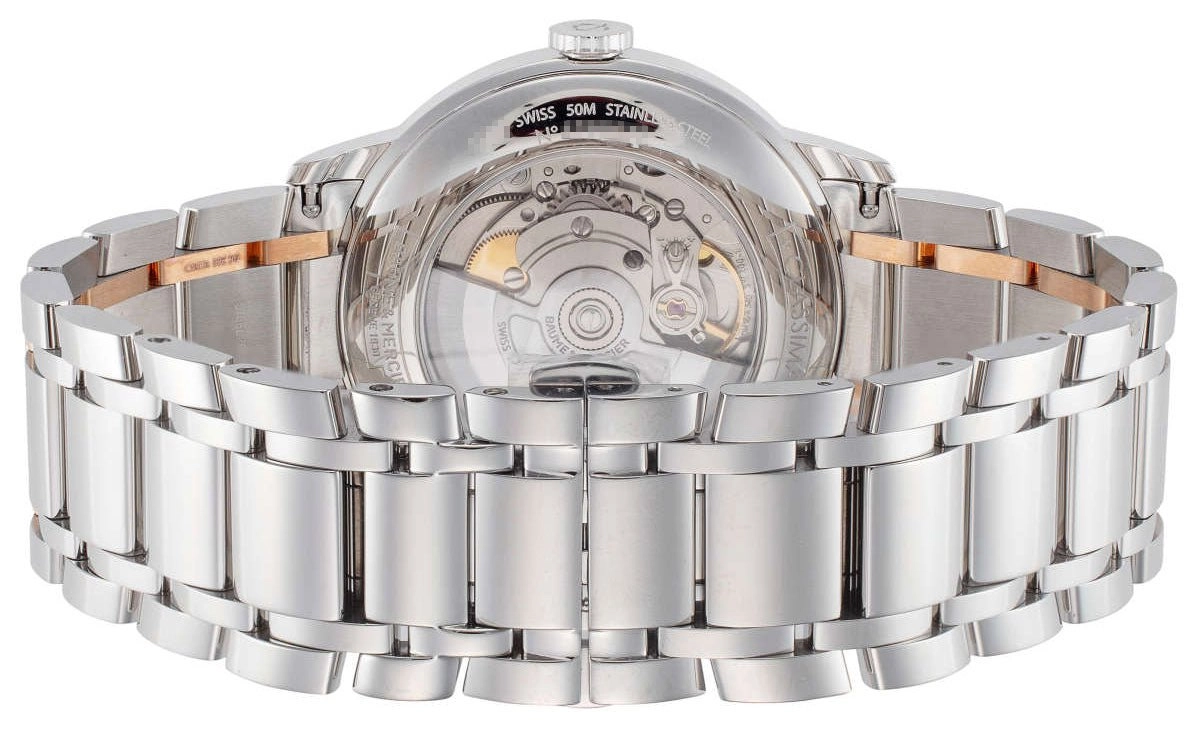 Baume & Mercier Classima Automatic Stainless Steel & 18K Rose Gold Black Dial Date Mens Watch M0A10293