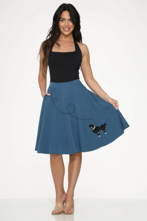 Blue Embroidered Poodle Swing Skirt