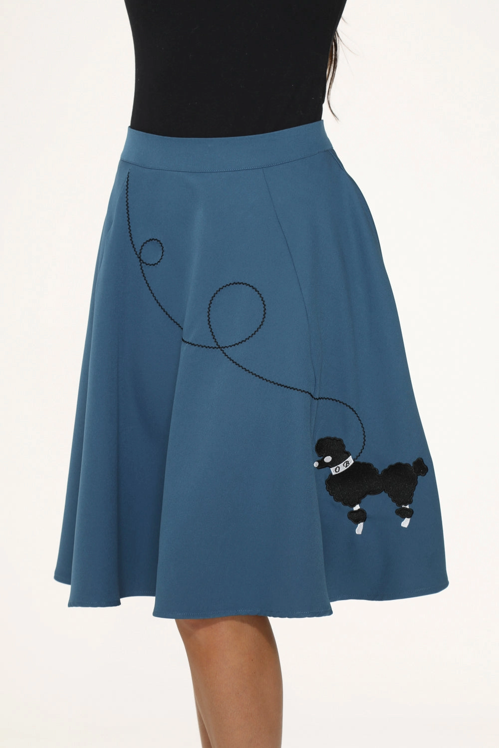 Blue Embroidered Poodle Swing Skirt