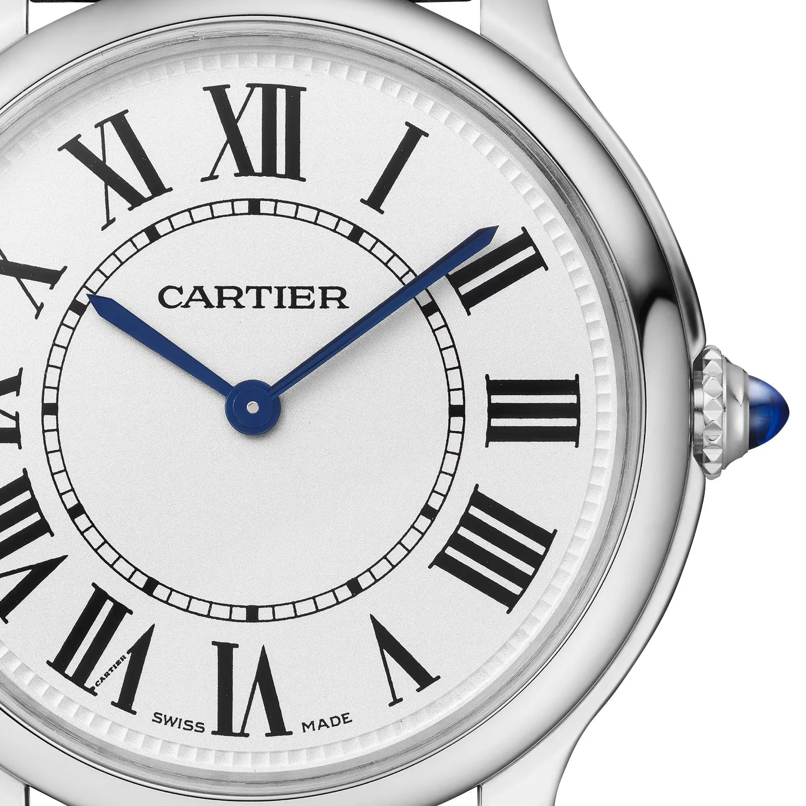 Cartier Ronde Must de Cartier Stainless Steel Silver Dial Black Leather Strap Quartz Unisex Watch WSRN0031