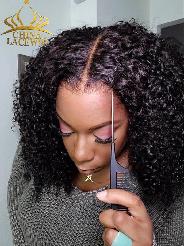 Chinalacewig 5x5 HD Lace Wig Curly Bob Human Virgin Hair CS04