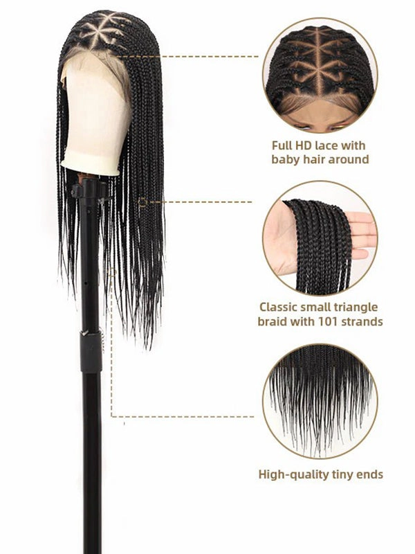Chinalacewig Small Triangle Knotless Box Braids HD Full Lace Braided Wig Human Hair Root With Baby Hair Braid Wigs