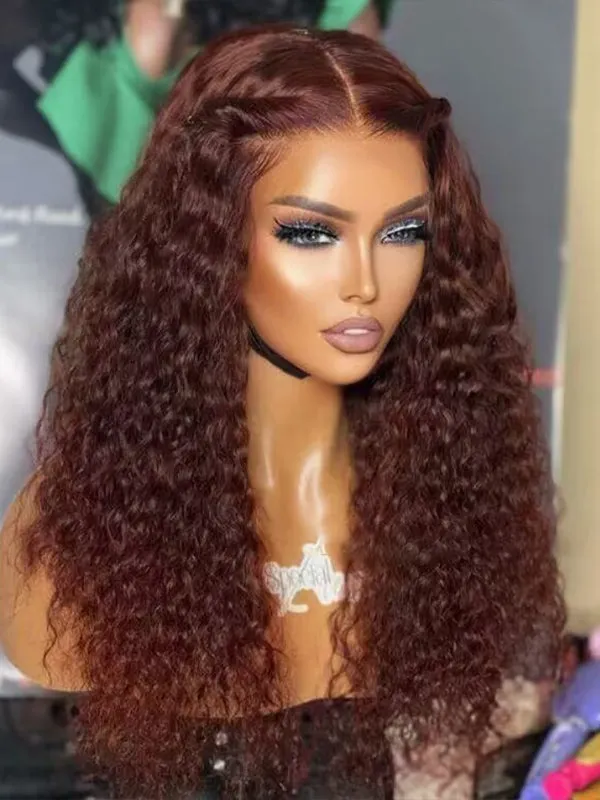 Chinalacewig Wear Go Pre Cut HD Lace 5*5 Closure Red Brown Curly Quick & Easy Glueless Wig With Breathable Cap Air Wig CS013