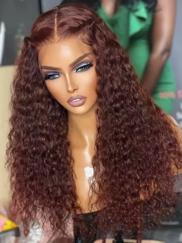 Chinalacewig Wear Go Pre Cut HD Lace 5*5 Closure Red Brown Curly Quick & Easy Glueless Wig With Breathable Cap Air Wig CS013