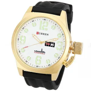 Curren Men's Golden Watch with Silicone Band (White 5.7cm Dial) - CUR022