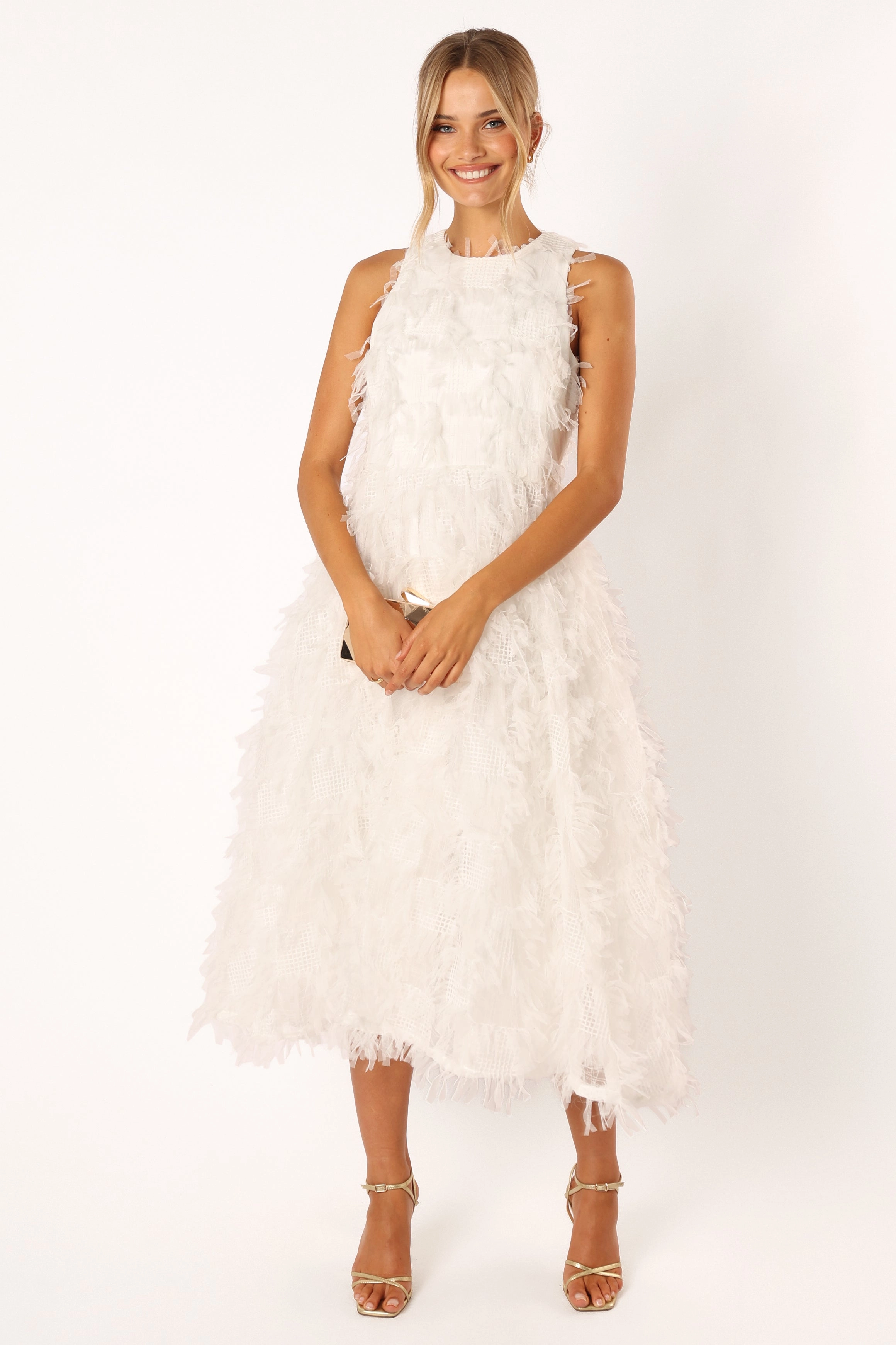 Florence Feathered Midi Dress - White