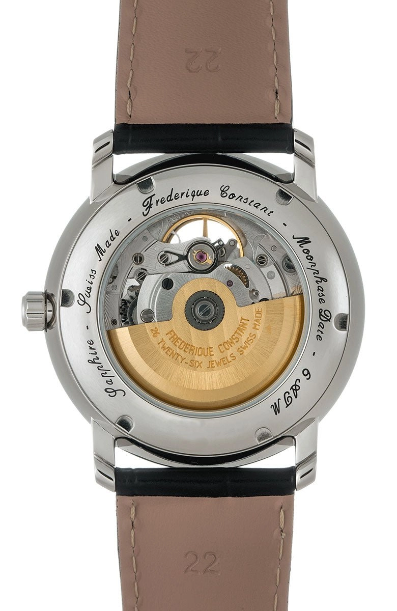 Frederique Constant Classics Heart Beat Moonphase Automatic Silver Dial Black Leather Strap Mens Watch FC-335MC4P6