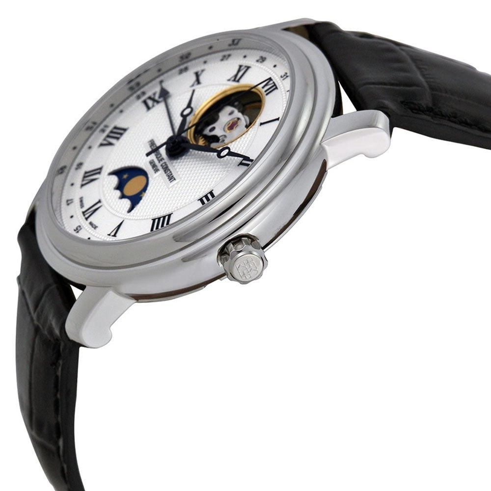 Frederique Constant Classics Heart Beat Moonphase Automatic Silver Dial Black Leather Strap Mens Watch FC-335MC4P6