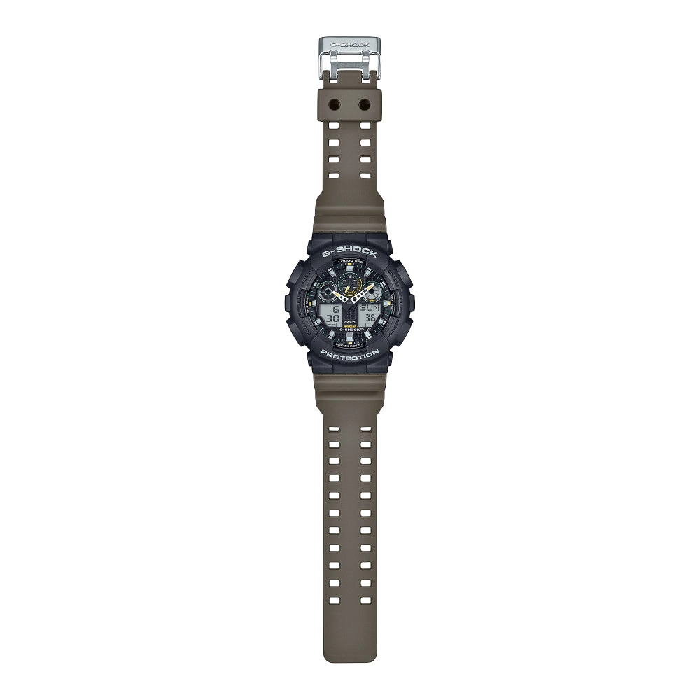 G-Shock Analog/Digital GA-100 Series Watch - Black Dial With Beige Resin Band