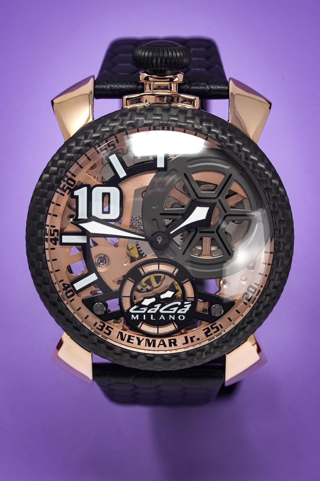 Gaga Milano Watch Neymar Jr. Skeleton Rose Gold Carbon Limited Edition