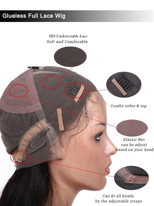 Glueless Full HD Lace Wig Silky Straight With Bangs With Pre-plucked Hairline CF056