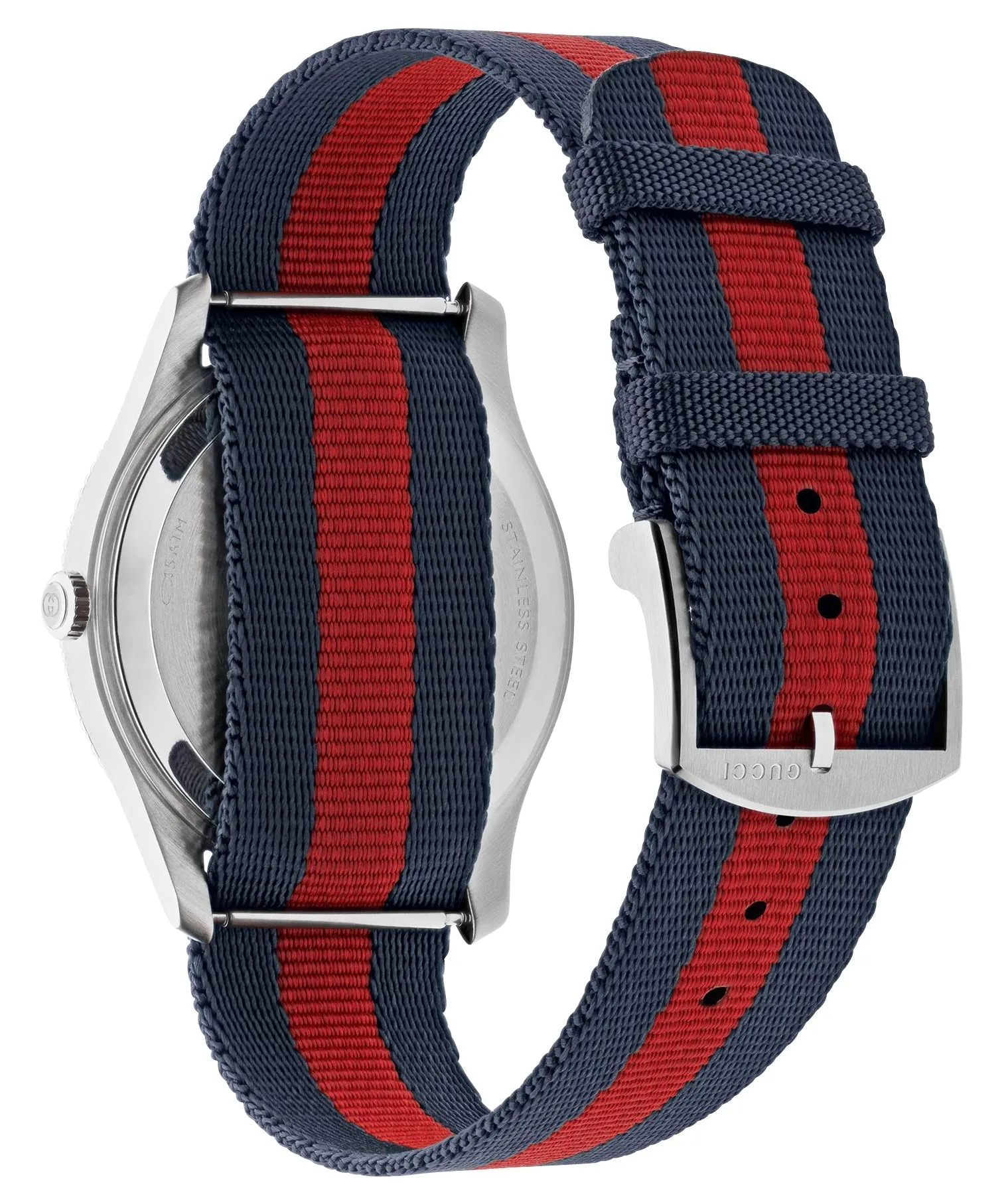 Gucci G-Timeless Stainless Steel Silver Dial Blue/Red Nylon Strap Date Quartz Unisex Watch YA1264237
