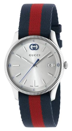 Gucci G-Timeless Stainless Steel Silver Dial Blue/Red Nylon Strap Date Quartz Unisex Watch YA1264237