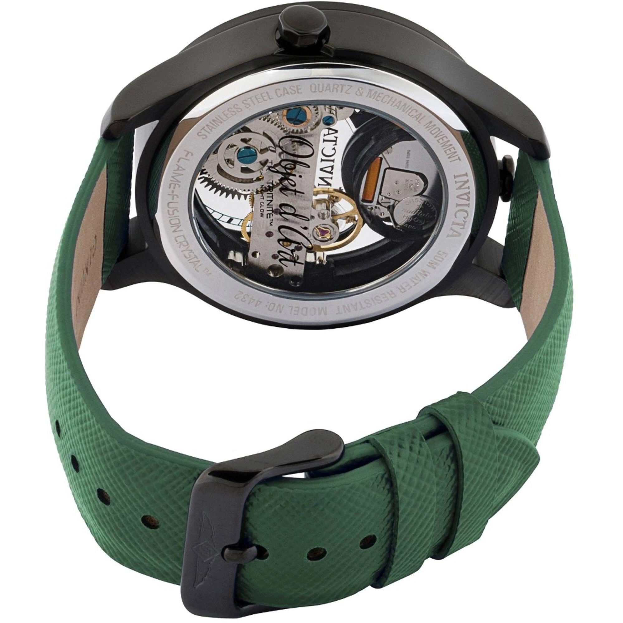 Invicta Men's Watch - Objet D Art Green, Silver, Black Dial Leather Strap | 44325