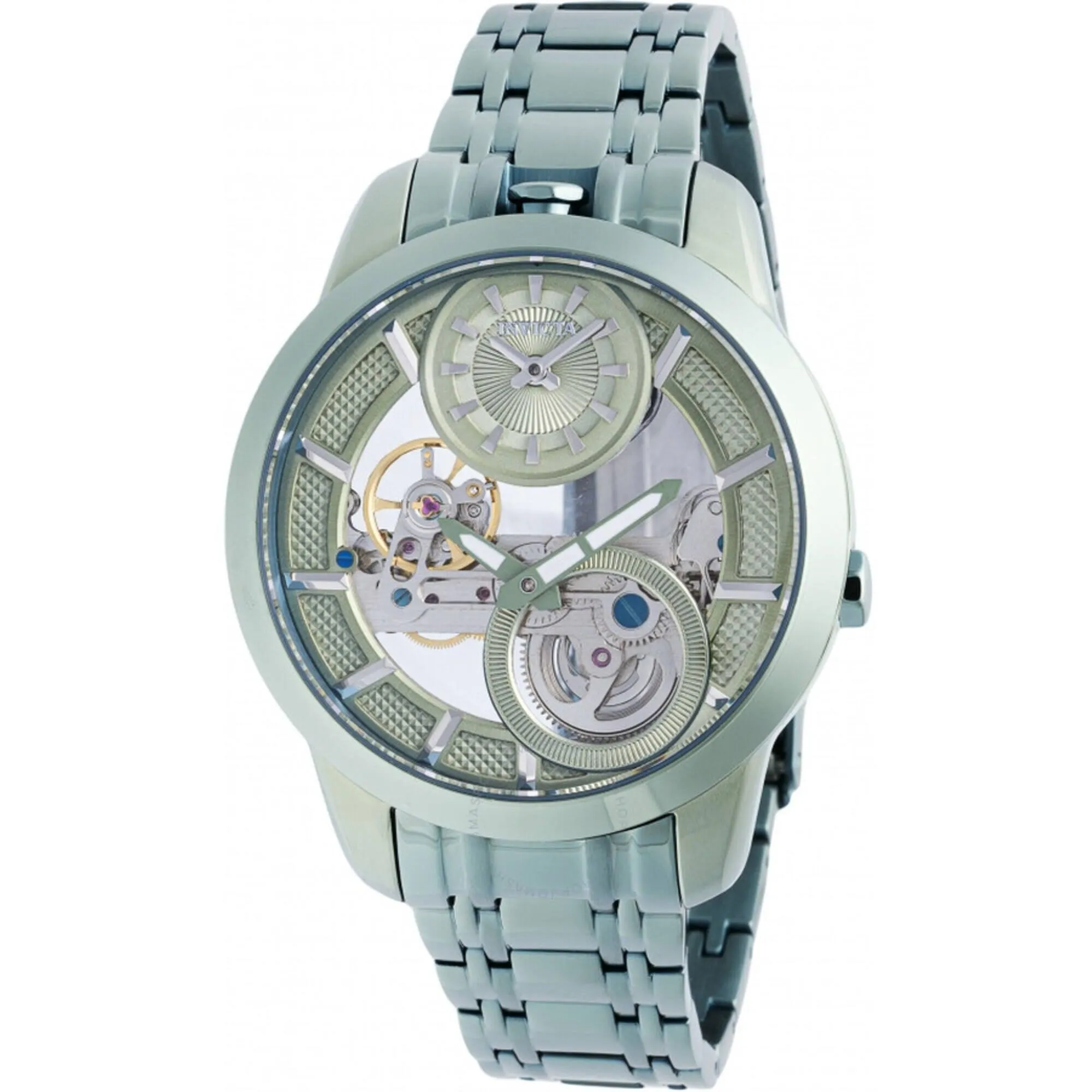 Invicta Men's Watch - Objet D Art Mechanical Skeleton Dial Green Steel Bracelet |44335