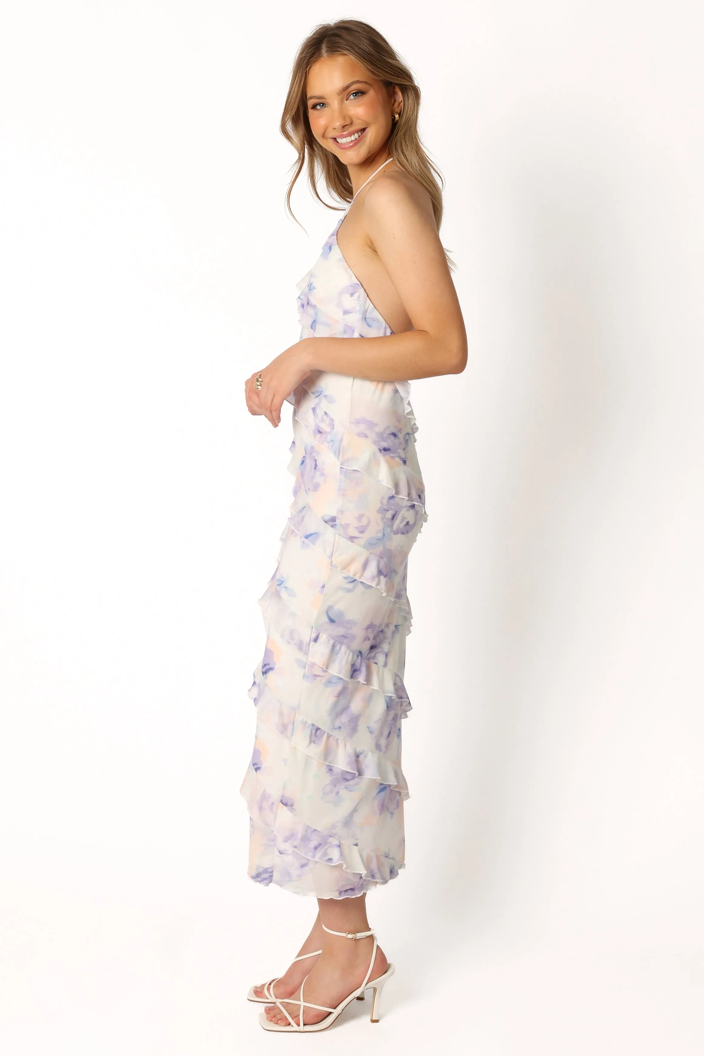 Leanne Halterneck Maxi Dress - Purple Floral