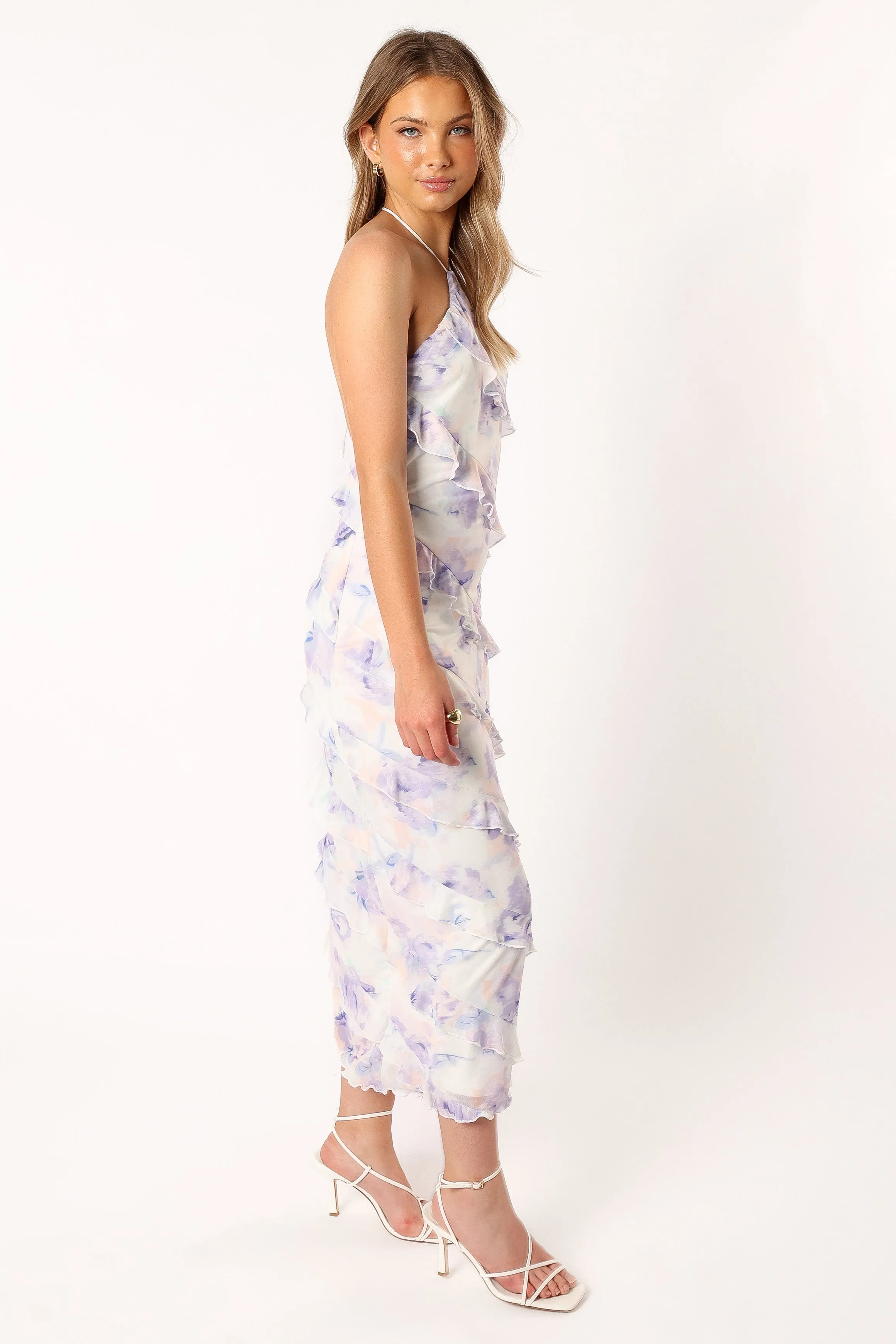 Leanne Halterneck Maxi Dress - Purple Floral