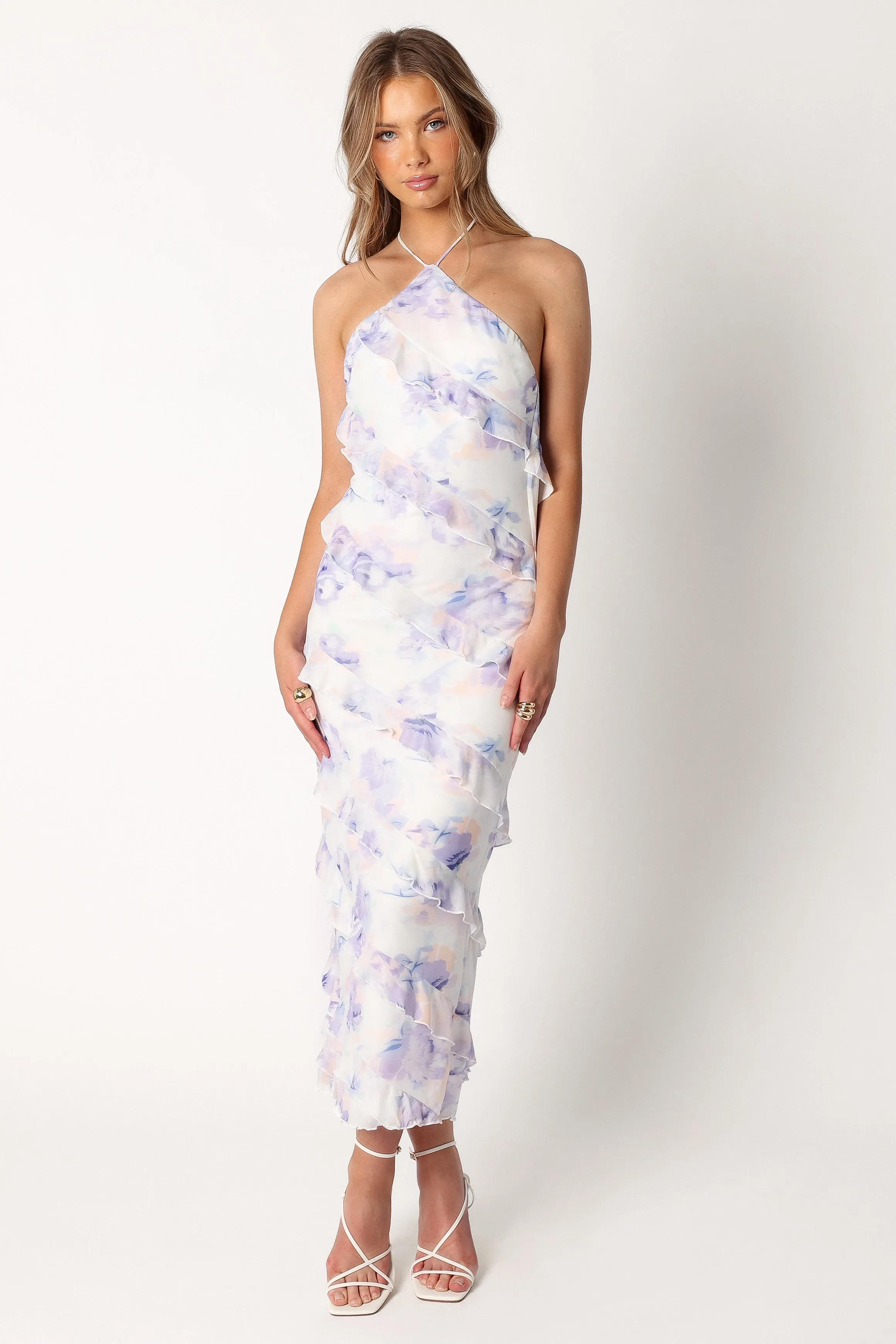 Leanne Halterneck Maxi Dress - Purple Floral