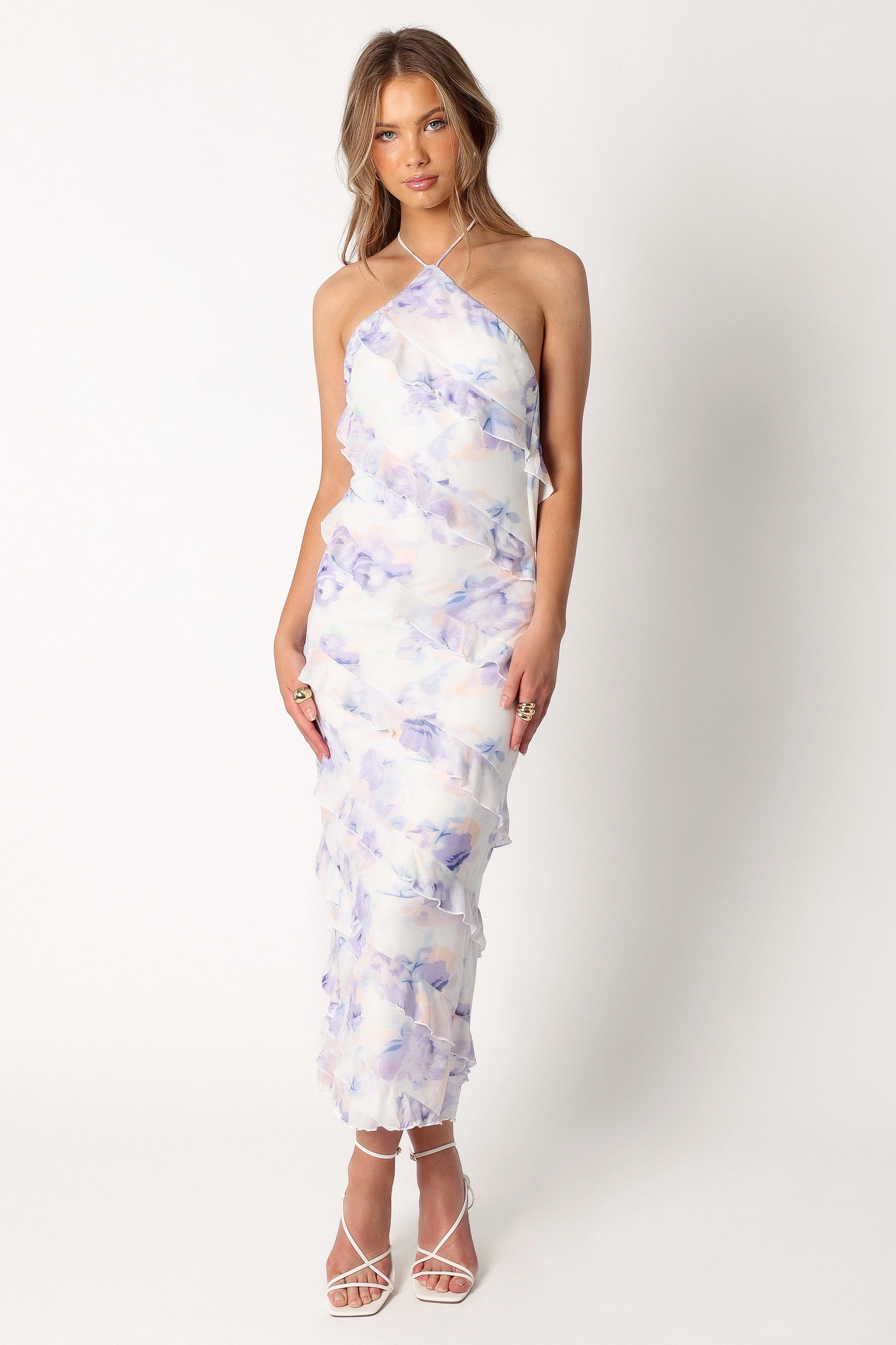 Leanne Halterneck Maxi Dress - Purple Floral