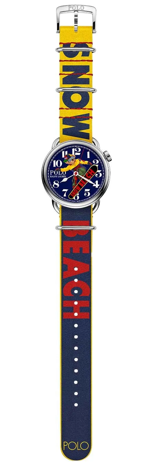 Limited Edition Polo Ralph Lauren x The Rake Snow Beach Bear Automatic Stainless Steel Blue Dial Leather NATO Strap Mens Watch