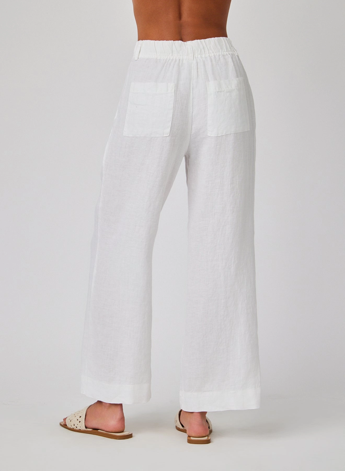 Linen Pleated Wide Leg Ankle Pant - White