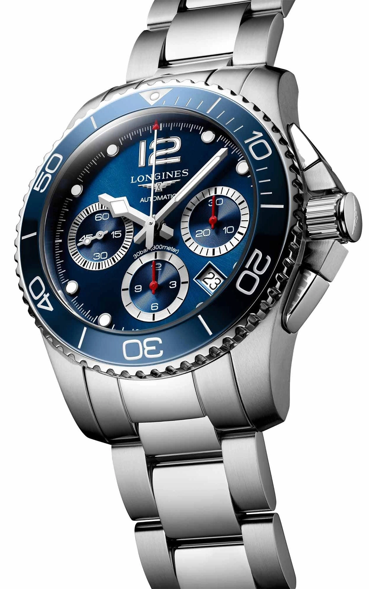 Longines HydroConquest Automatic Chronograph Stainless Steel Blue Dial Date Divers Mens Watch L3.783.4.96.6
