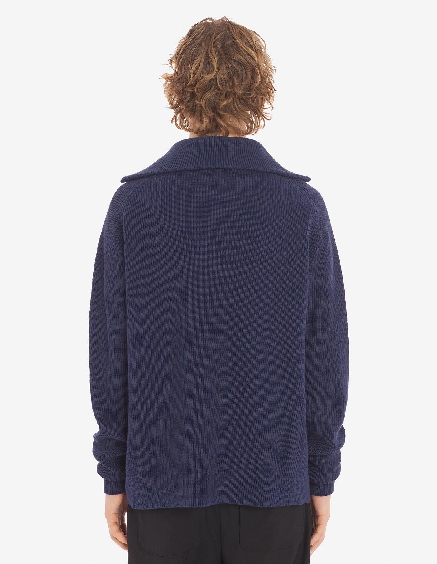 Men's Bold Fox Head Patch Half Zip Ribbed Jumper Paper Ink Blue