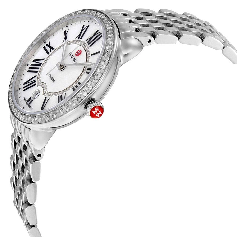 Michele Serein Stainless Steel Diamond Mother-Of-Pearl Dial Date Quartz Womens Watch MWW21B000030