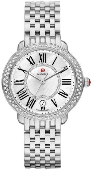 Michele Serein Stainless Steel Diamond Mother-Of-Pearl Dial Date Quartz Womens Watch MWW21B000030