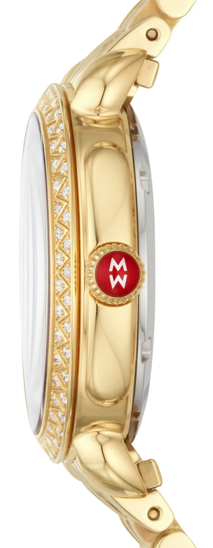 Michele Sidney Classic 18K Gold-Plated Steel Mother-of-Pearl Dial Diamonds Womens Watch MWW30B000004