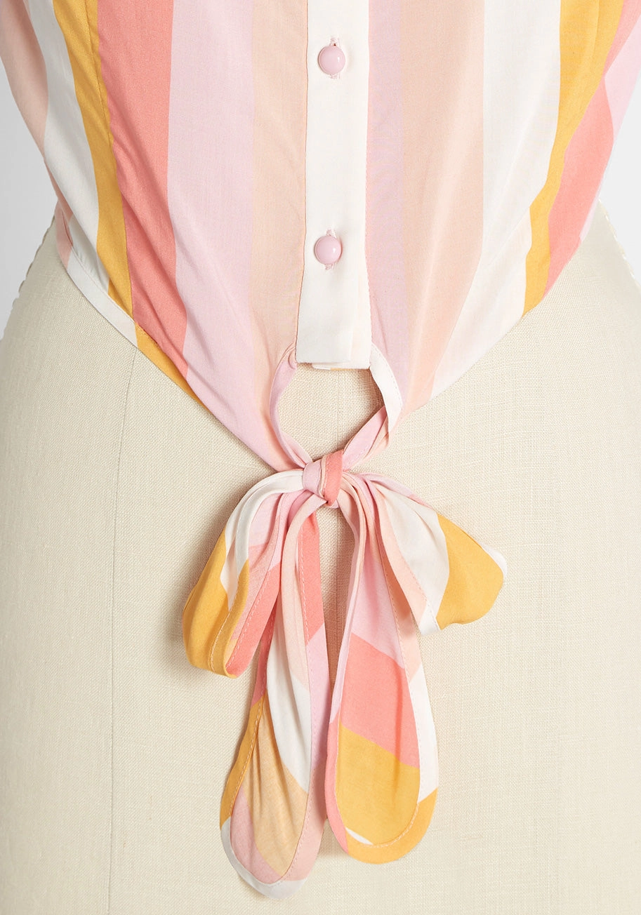 Modcloth x Collectif Strawberry Sugar Tie Waist Top