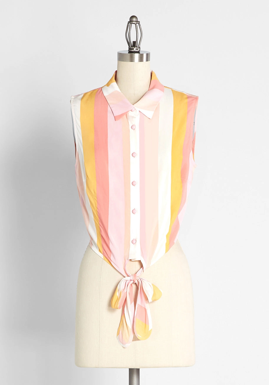 Modcloth x Collectif Strawberry Sugar Tie Waist Top