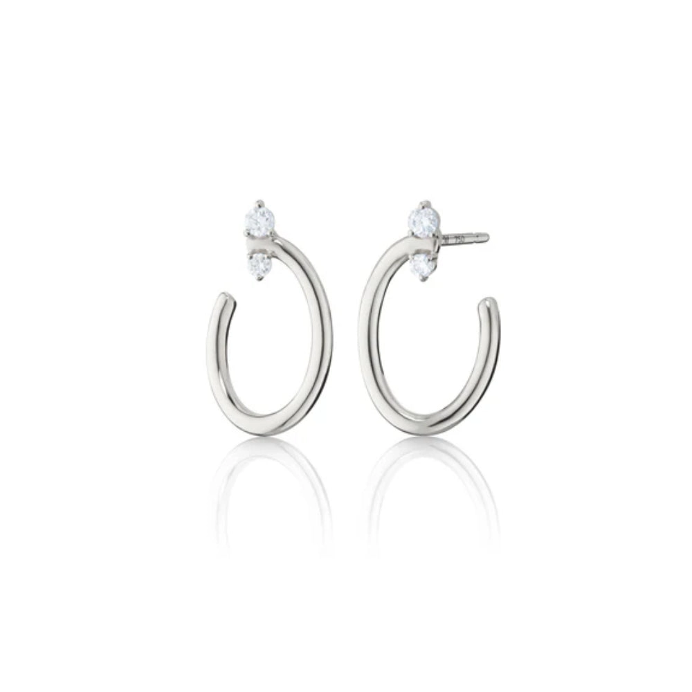 Monica Rich Kosann Sterling Silver Oval Galaxy Wrap Hoop Earrings with White Sapphires