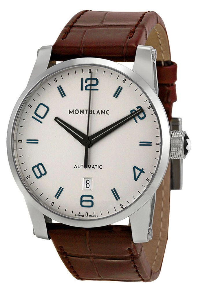 Montblanc Timewalker Silver Dial Date Brown Leather Strap Automatic Mens Watch 110338