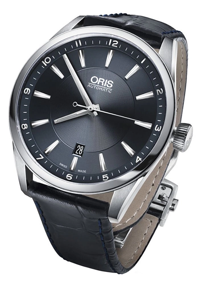 Oris Artix Automatic Stainless Steel Blue Dial Blue Leather Strap Date Mens Watch 733 7642 4035-07 5 21 85FC