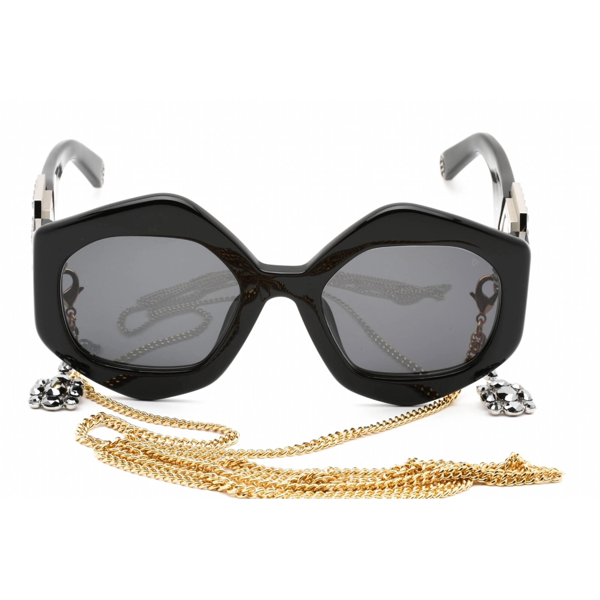 Philipp Plein Women's Sunglasses - Shiny Black Irregular Shape Frame | SPP102S 0700