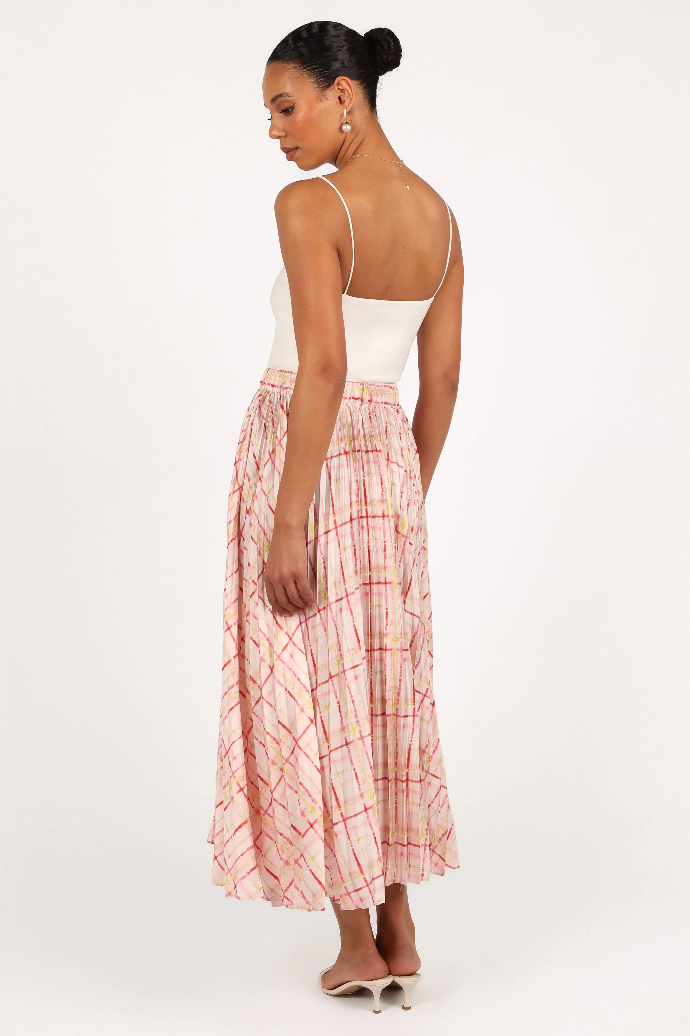 Polina Pleated Maxi Skirt - Sunset Check