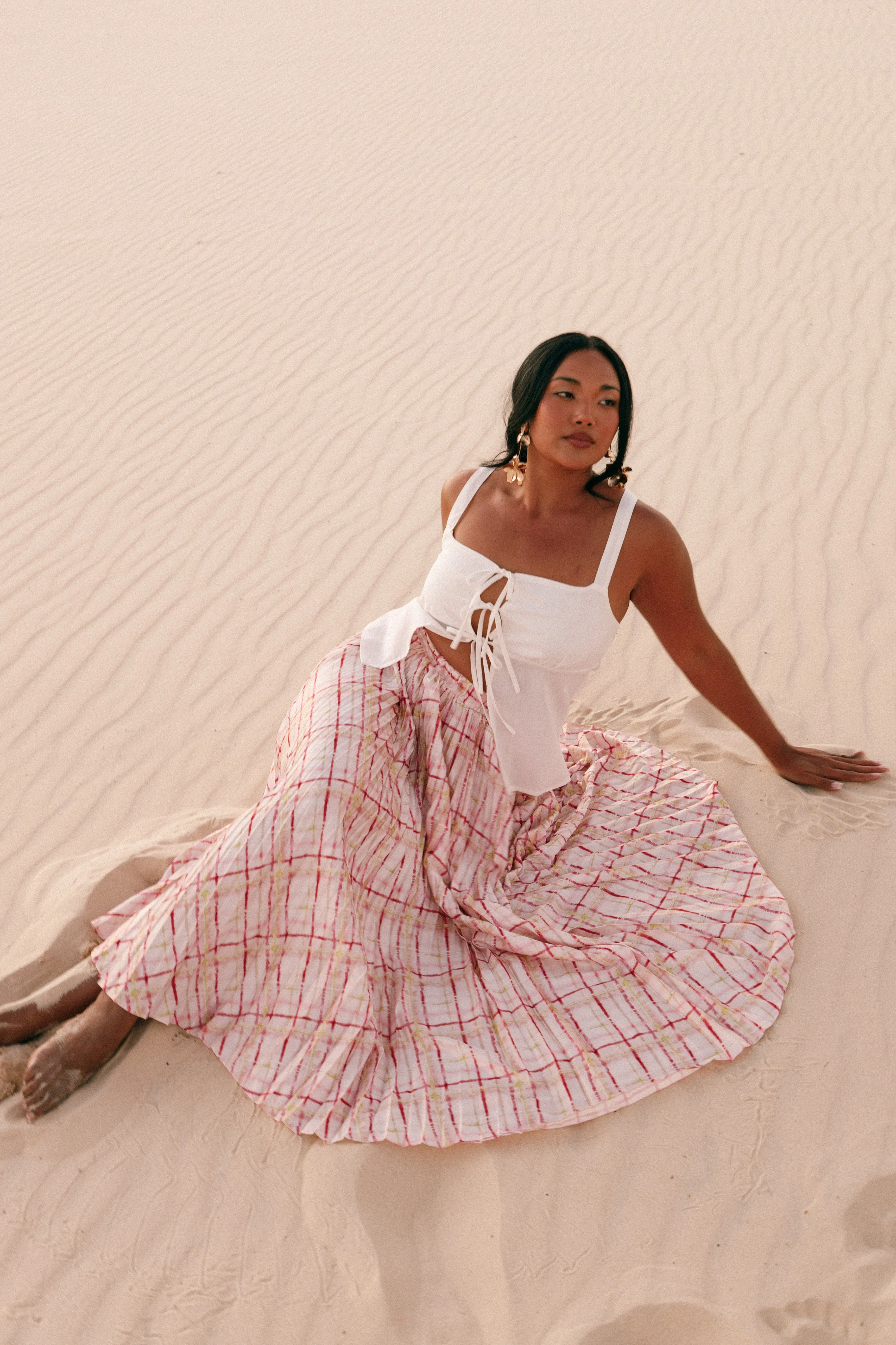 Polina Pleated Maxi Skirt - Sunset Check