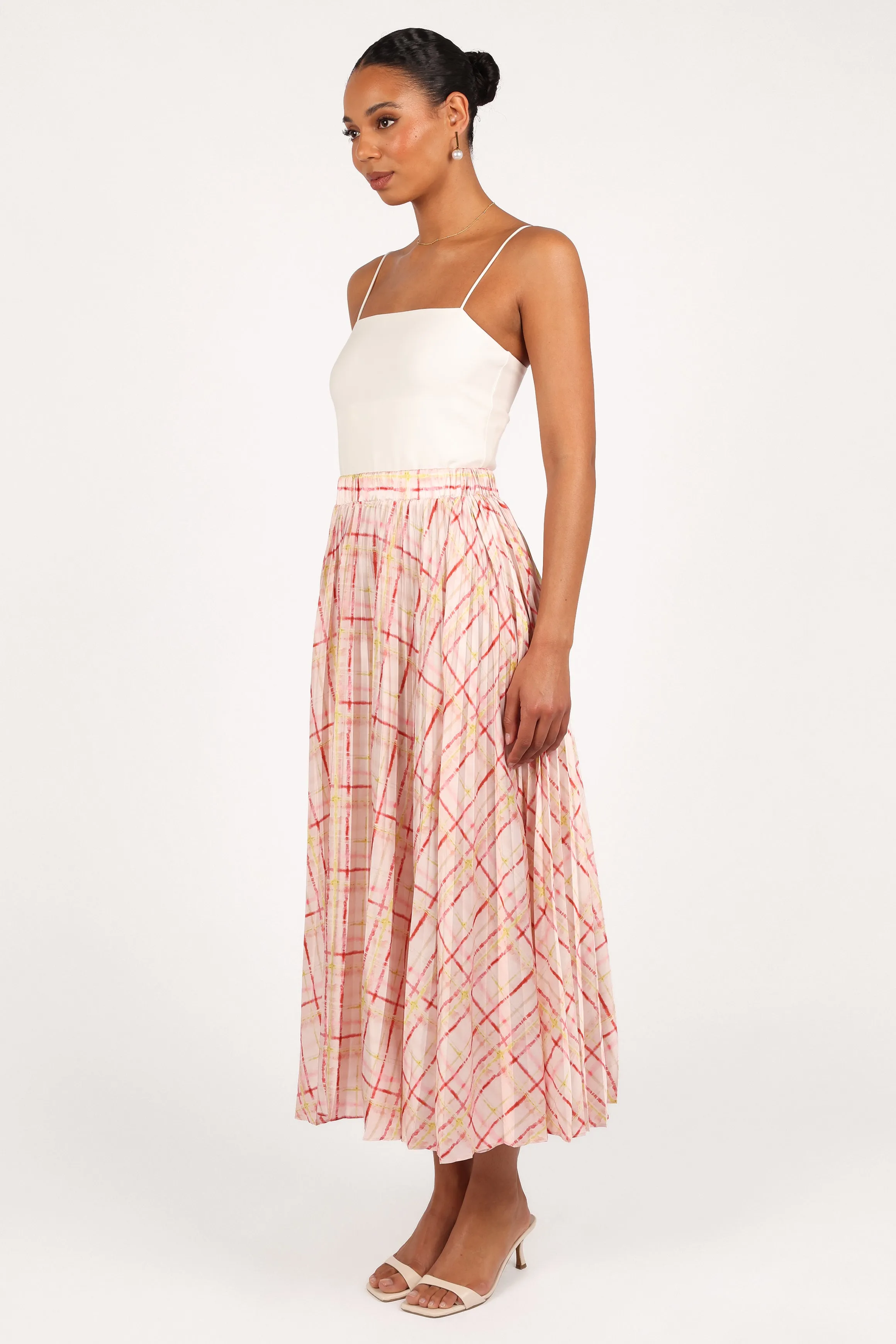 Polina Pleated Maxi Skirt - Sunset Check