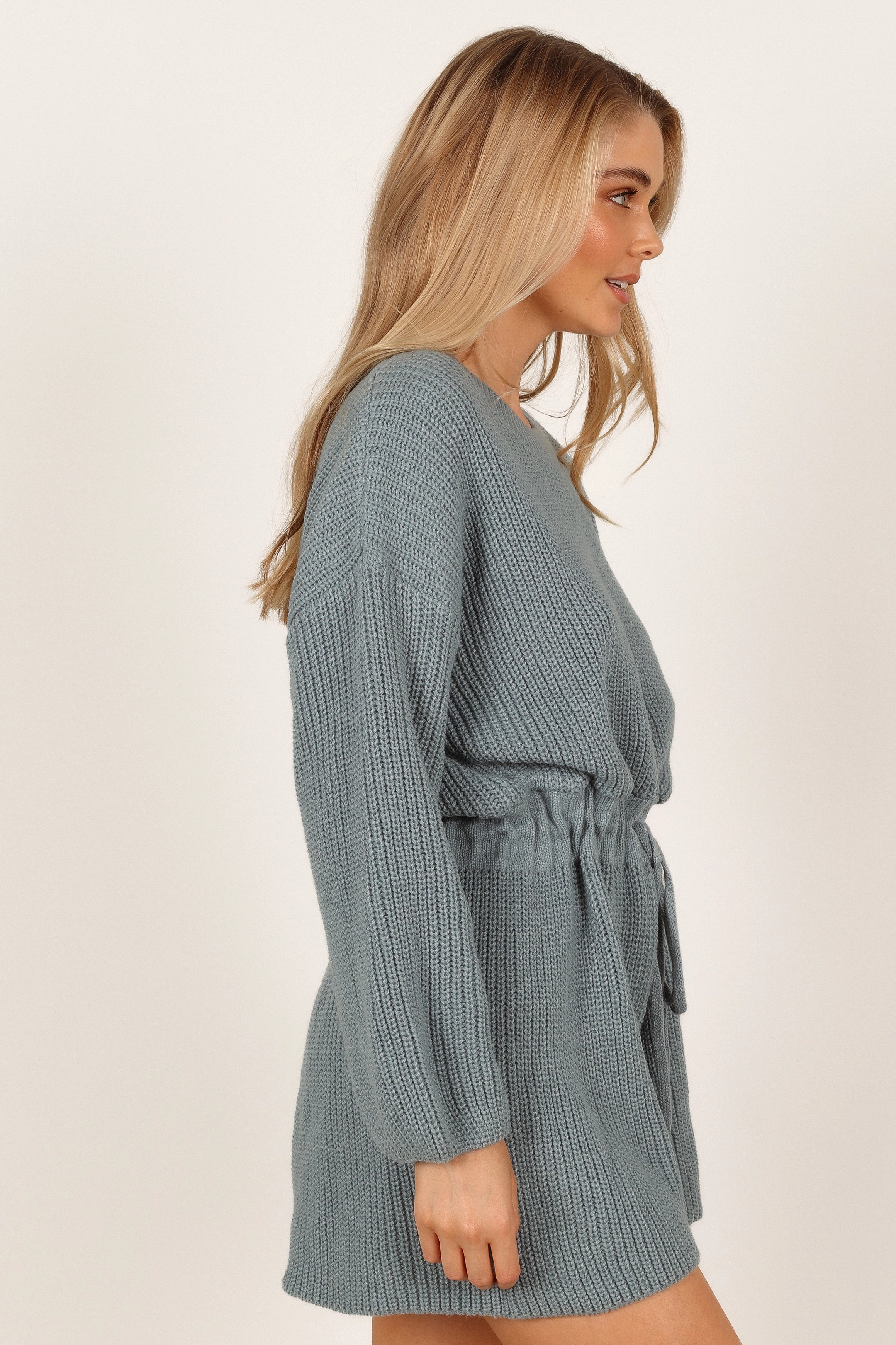 Sloane Sweater Romper - Dusty Blue