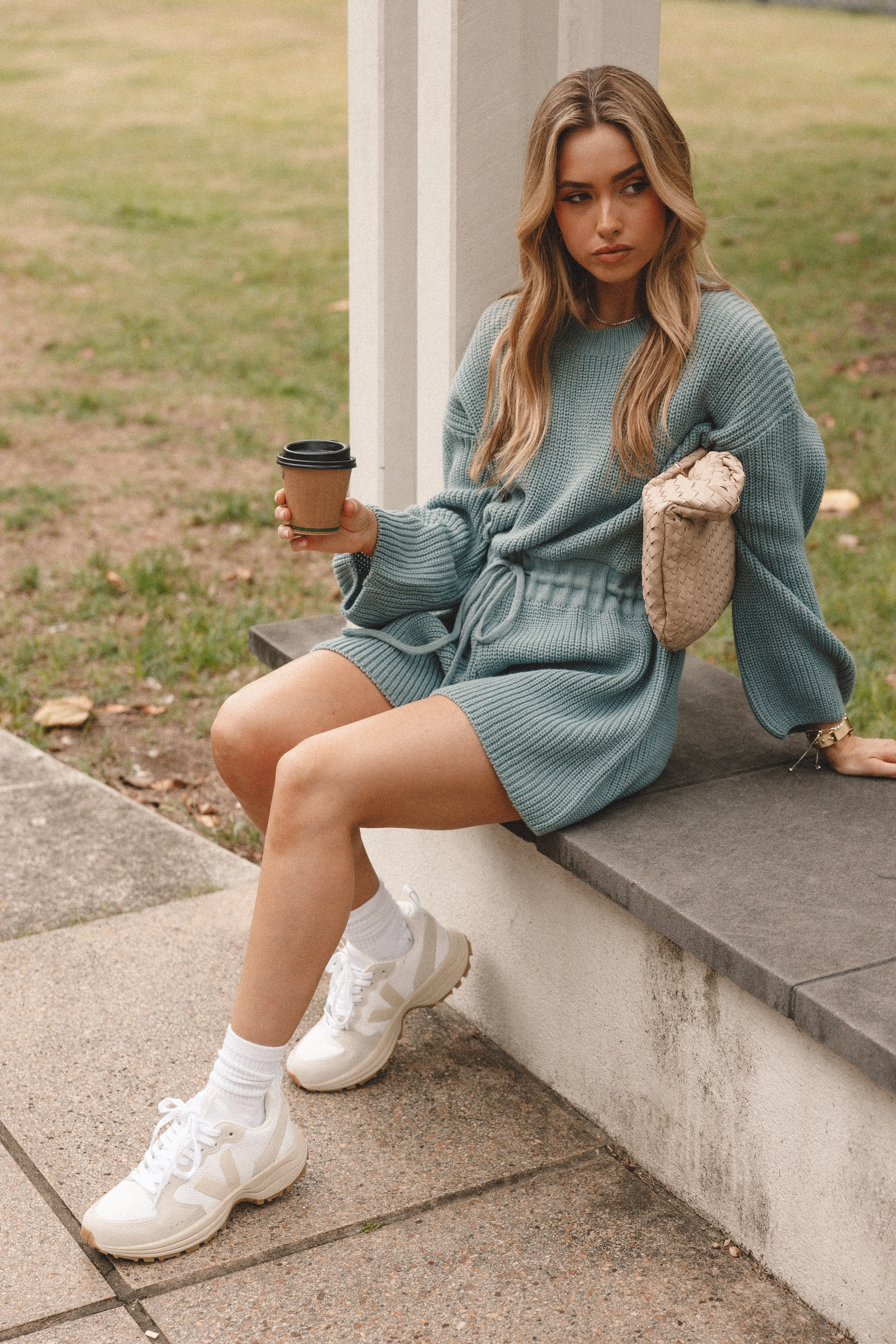 Sloane Sweater Romper - Dusty Blue