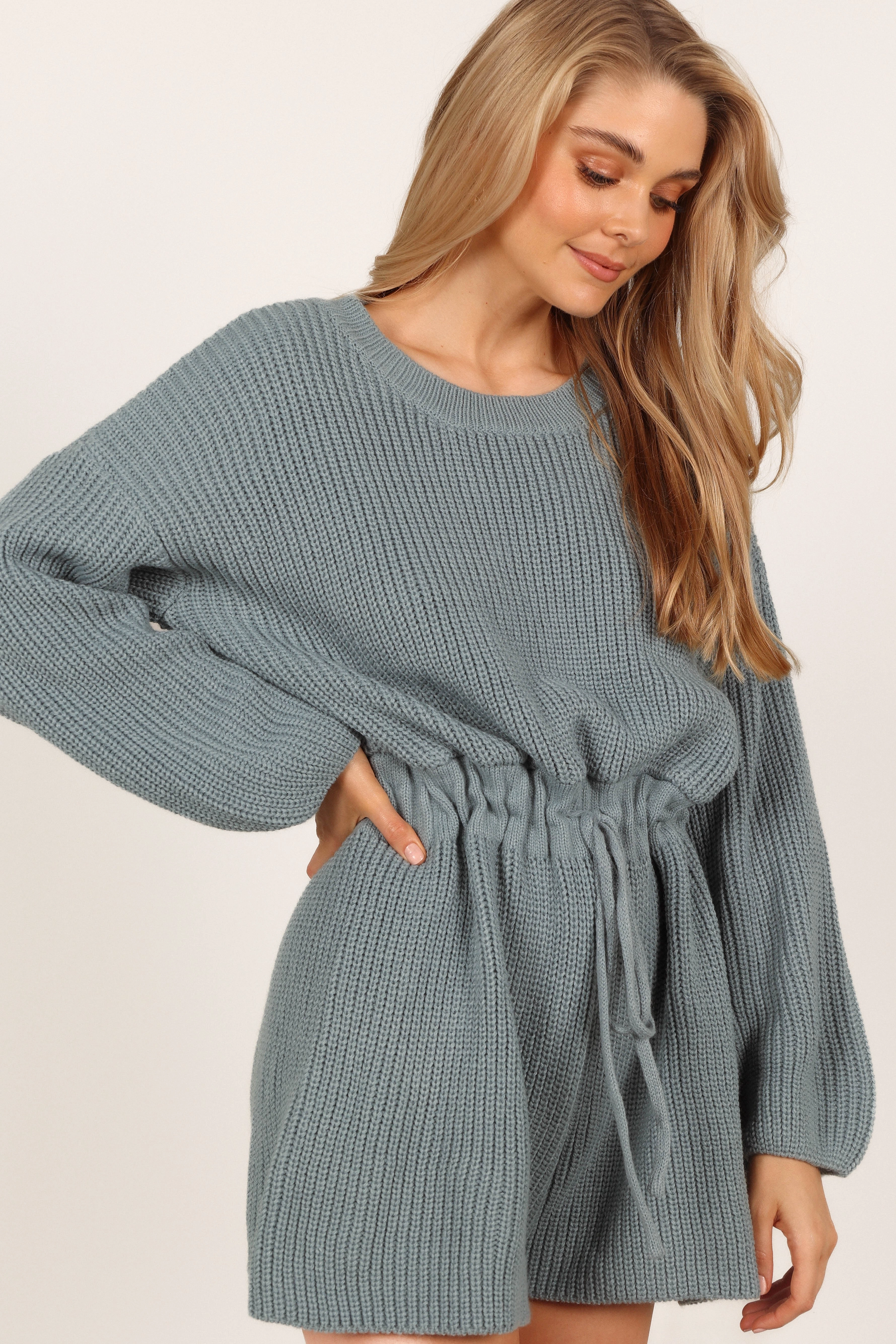 Sloane Sweater Romper - Dusty Blue