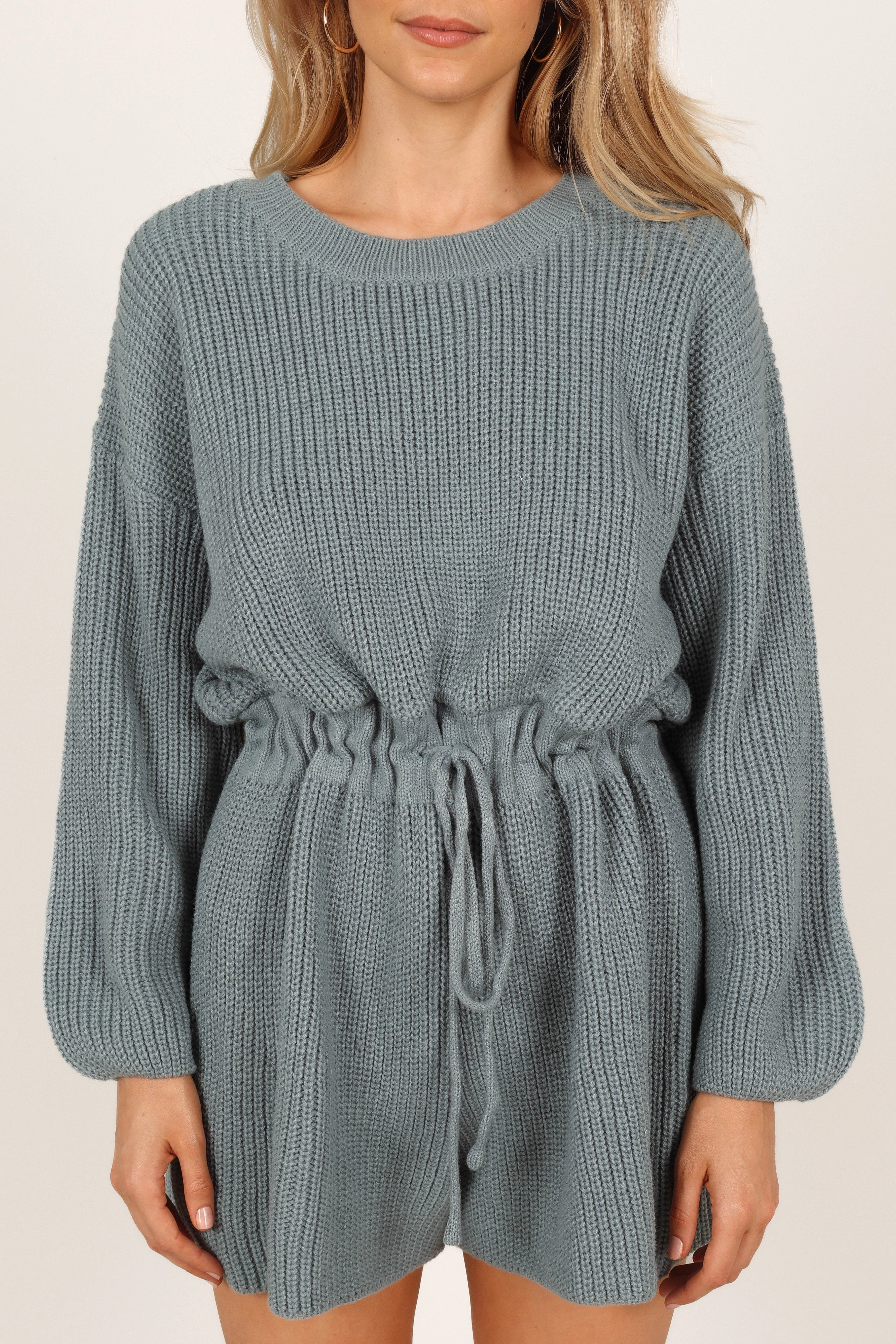 Sloane Sweater Romper - Dusty Blue