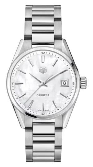 TAG Heuer Carrera Stainless Steel Mother-Of-Pearl Dial Date Quartz Womens Watch WBK1311.BA0652