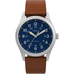Timex Men's Watch - North Field Post Mechanical Blue Dial Brown Strap | TW2V00700JR