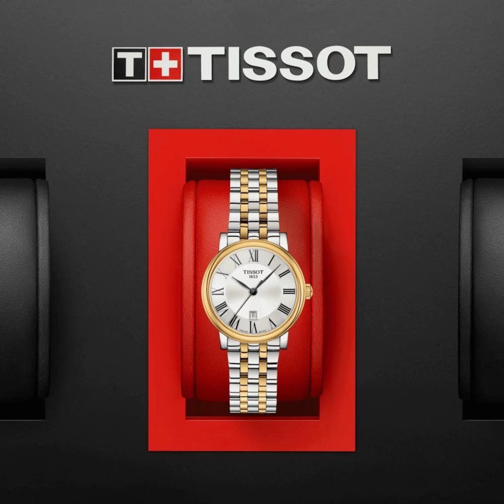 Tissot Carson Premium Lady 30mm Silver Dial Yellow Gold PVD Steel Quartz Watch T1222102203300