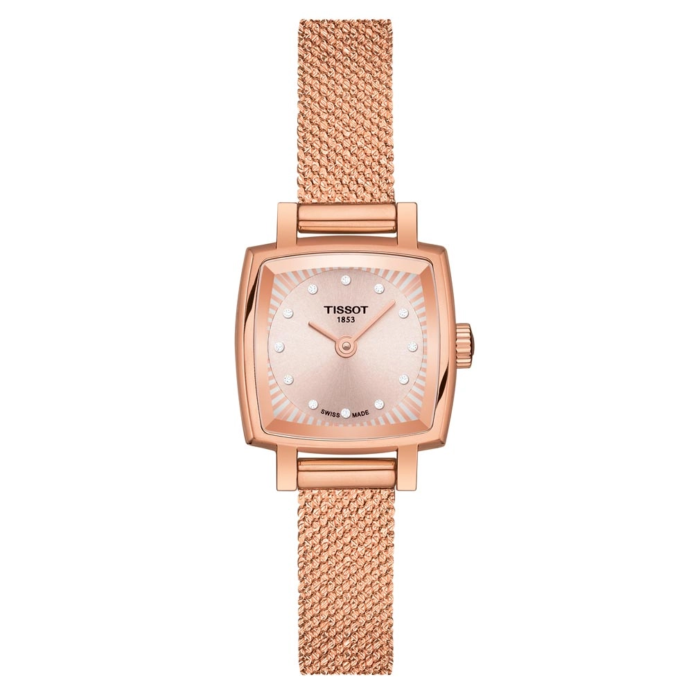 Tissot Lovely Square 20mm Cream Diamond Dot Dial Rose Gold PVD Steel Ladies Quartz Watch T0581093345600