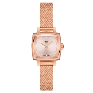 Tissot Lovely Square 20mm Cream Diamond Dot Dial Rose Gold PVD Steel Ladies Quartz Watch T0581093345600
