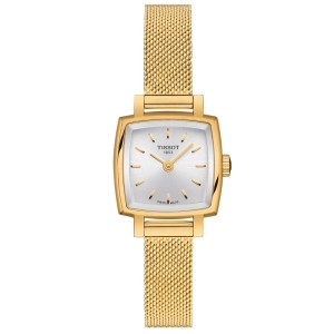 Tissot Lovely Square 20mm Silver Dial Gold PVD Steel Ladies Quartz Watch T0581093303100