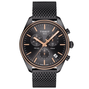 Tissot PR 100 Chronograph 41mm Anthracite Dial Gun & Rose Gold PVD Steel Gents Quartz Watch T1014172306100